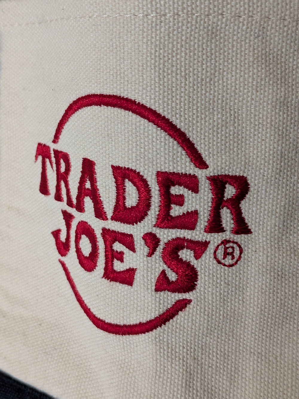 Trader Joe's Mini Canvas Tote in Cream and Black Red Logo - Picture 3 of 9